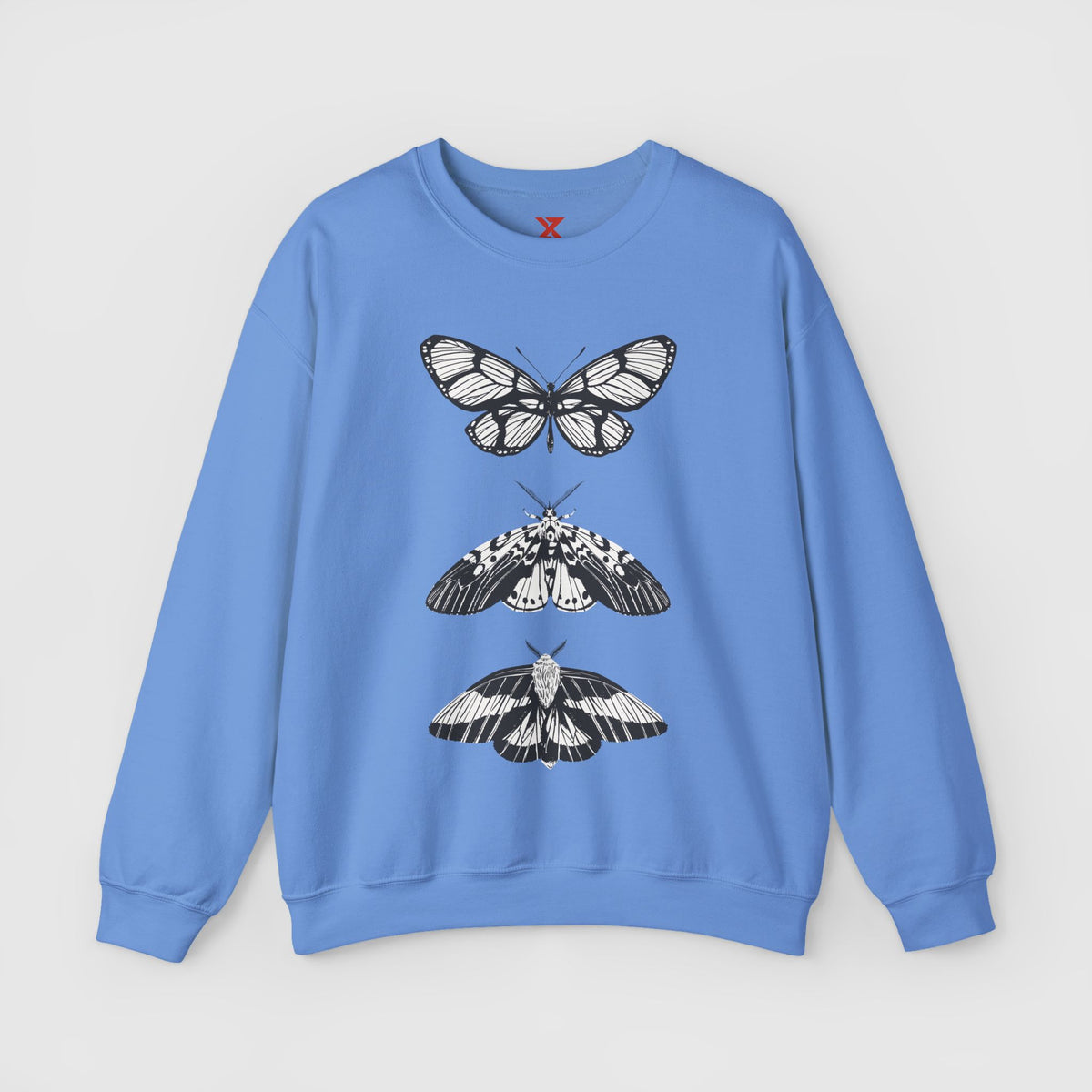 B & W Butterfly Crewneck Product Pic Carolina Blue