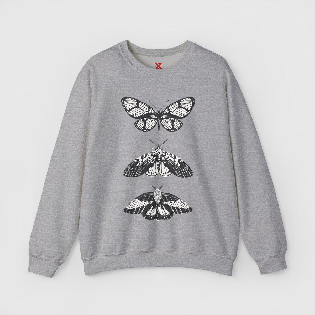 B & W Butterfly Crewneck Product Pic Sport Grey