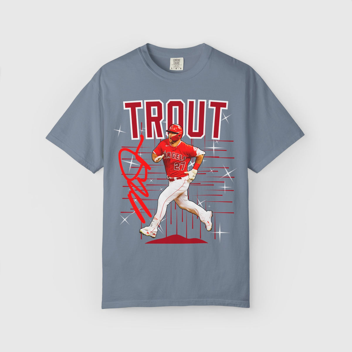 Mike Trout Signature Tee Product Pic Blue Jean